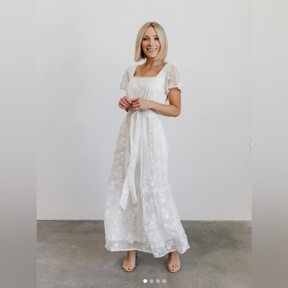 Baltic Born Rosalee White Lace Maxi Dress with Square Neckline